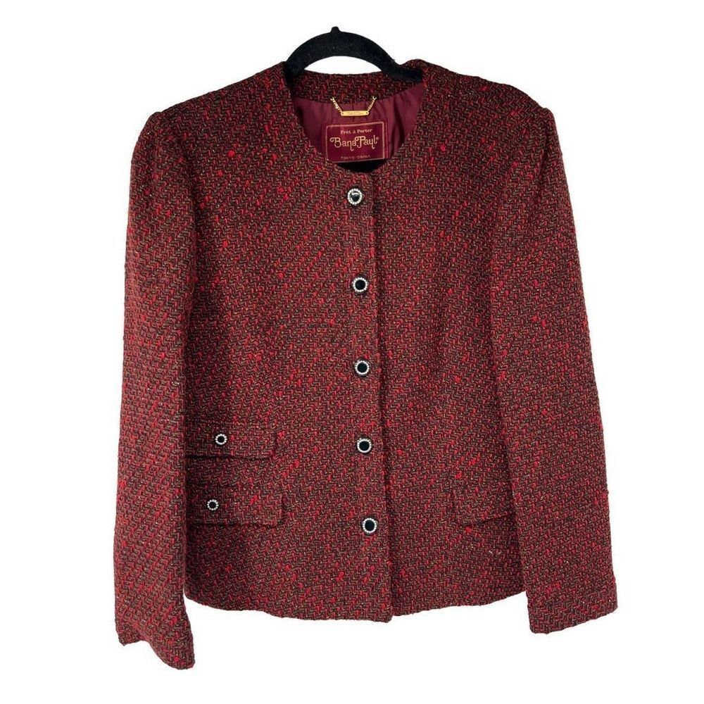 Vintage‎ Maroon Black Boucle Career Blazer